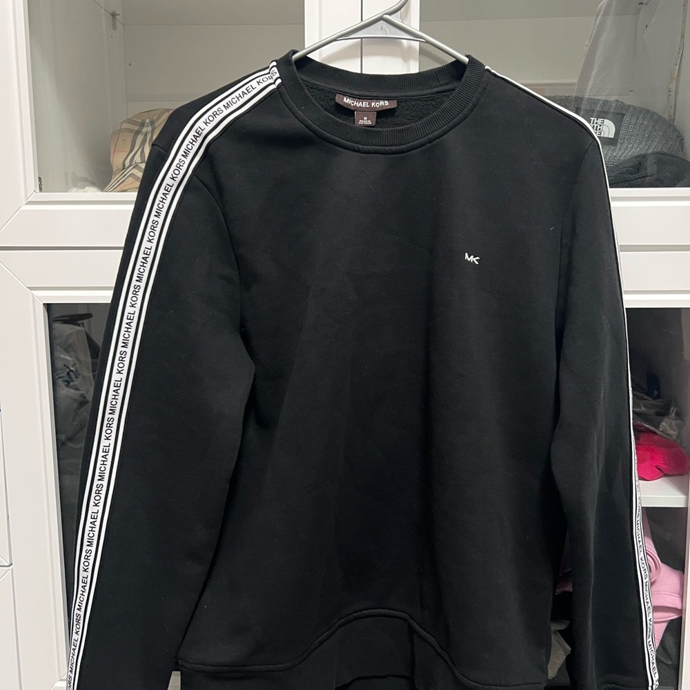 Michael Kors Black Crewneck Sweater with Logo Stripes